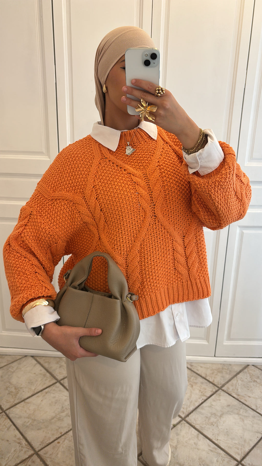 Pull tressé | orange