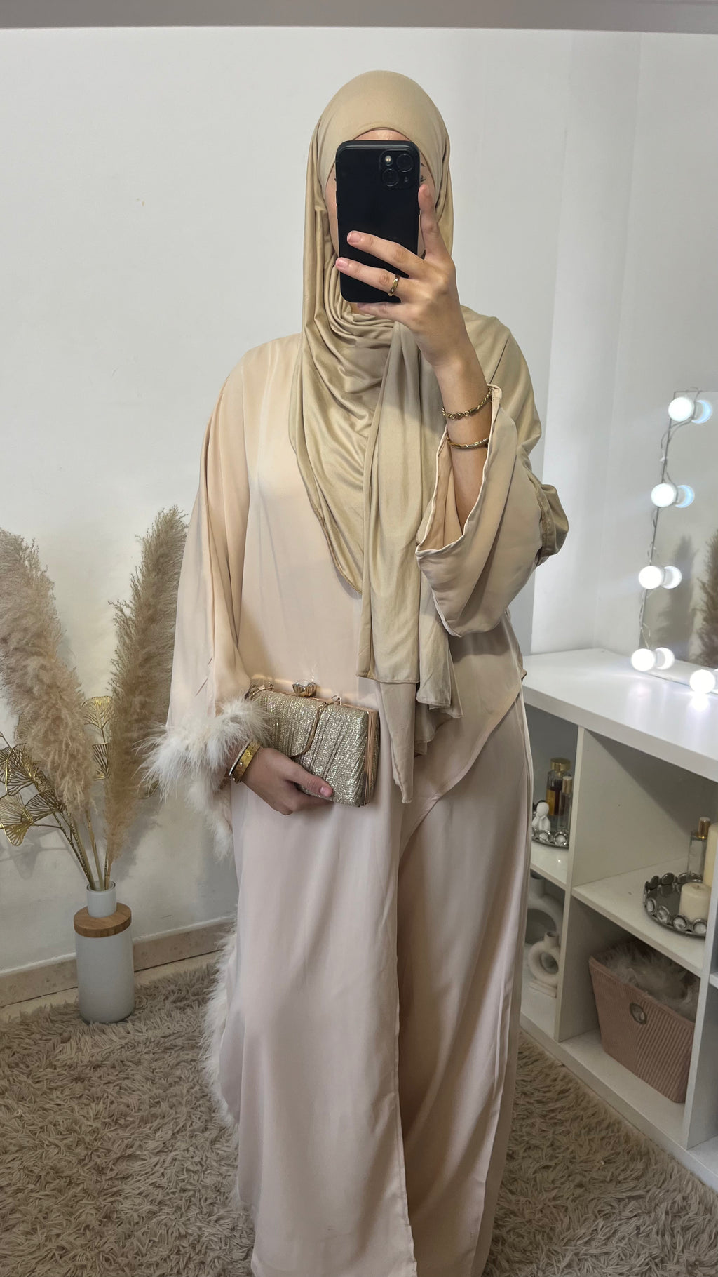 Ensemble plumé beige