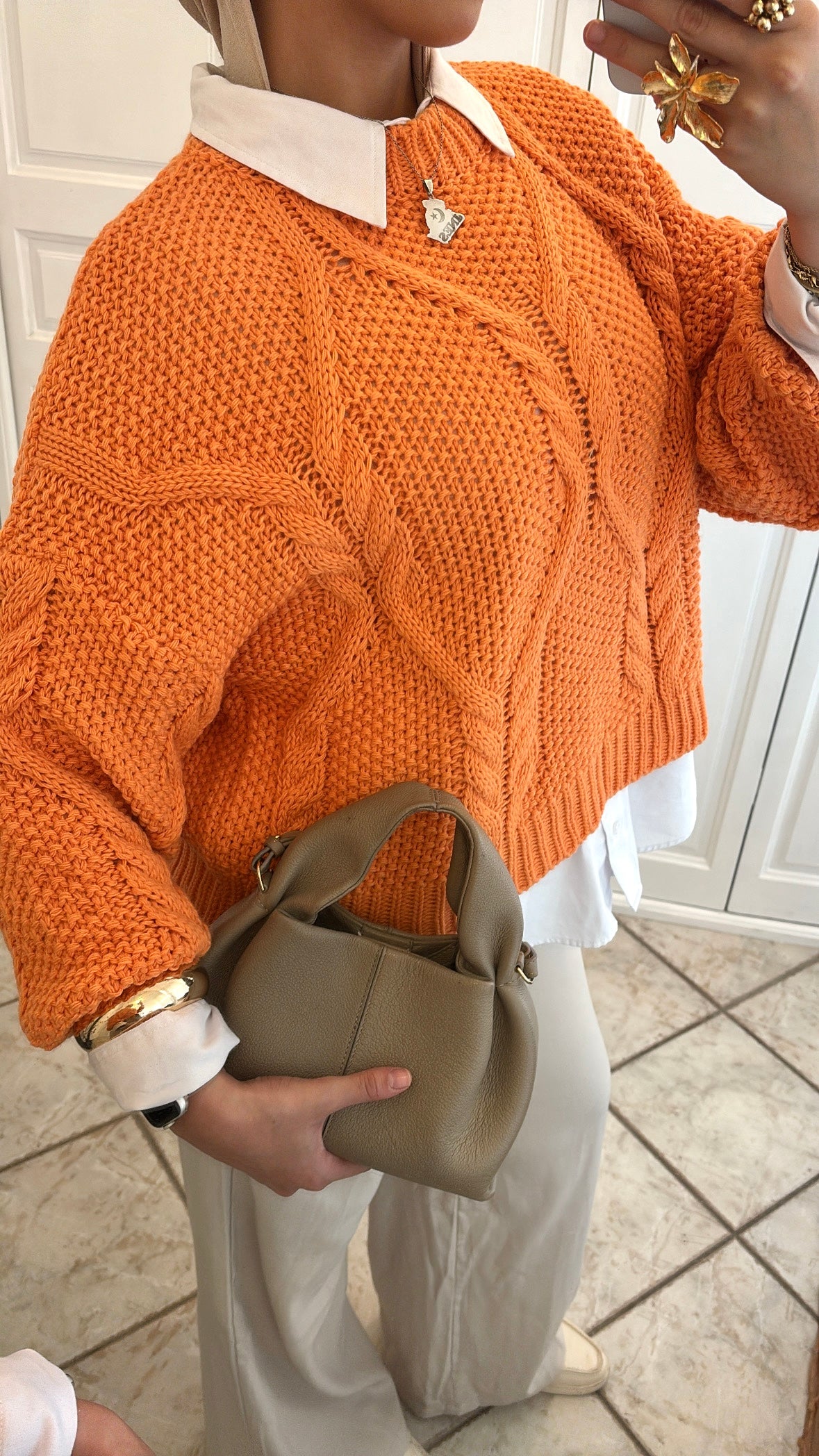 Pull tressé | orange