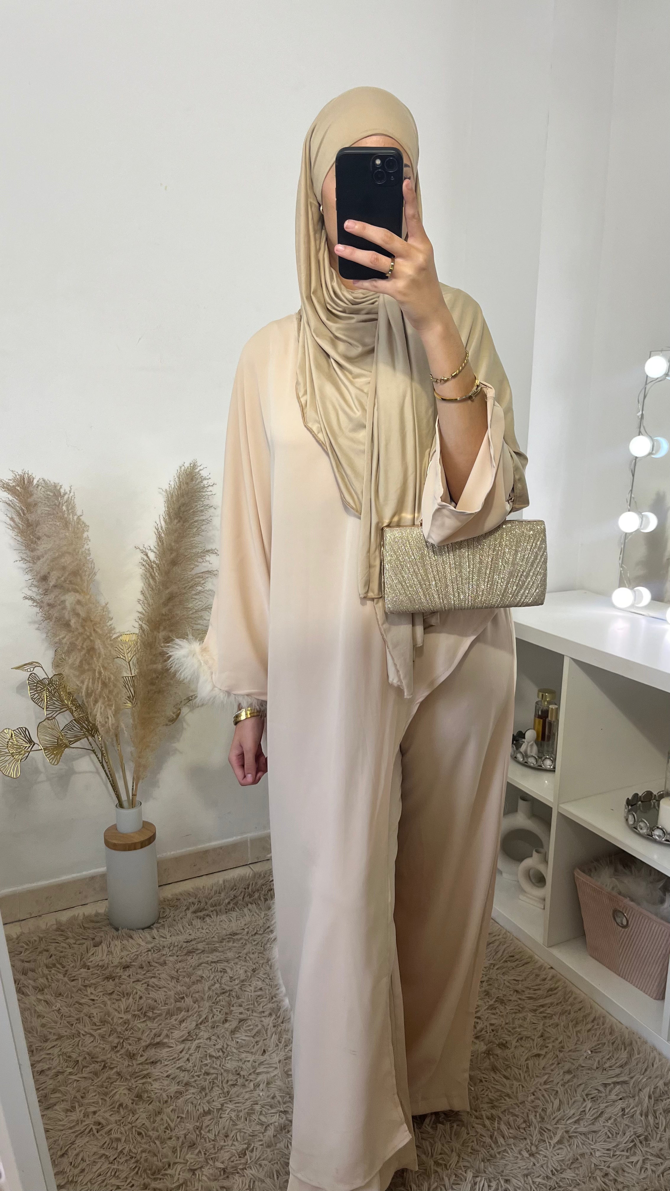 Ensemble plumé beige