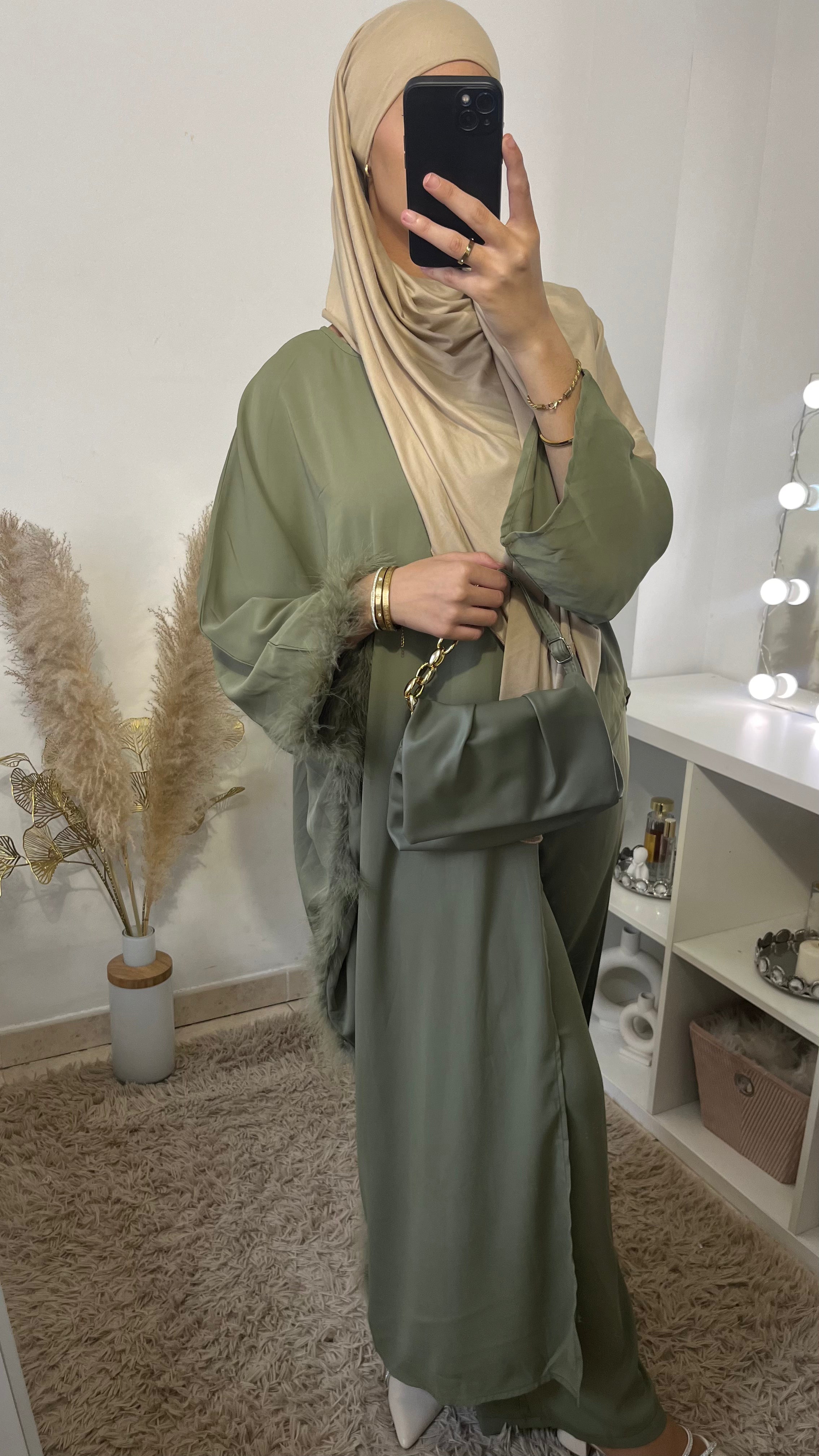 Ensemble plumé kaki