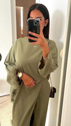 Ensemble plumé kaki